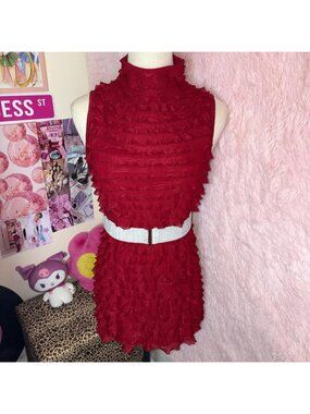 Red turtle neck top/dress with ruffles